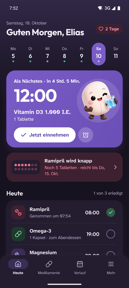 Heute: Medikamentenübersicht im Dunkelmodus